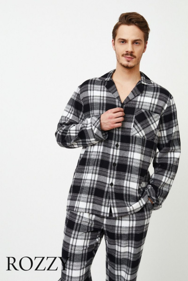 Пижама мужская фланелевая Aruelle James черный/белый