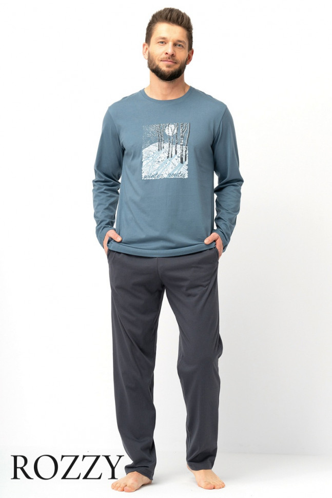 Пижама мужская Key MNS 627 серо-синий/графитовый