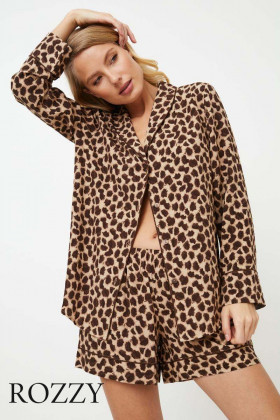 Пижама вискозная с шортами Aruelle Susan кофейный