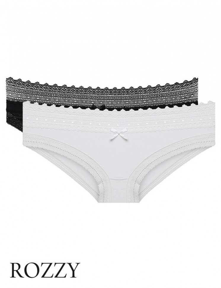 Трусы бикини хлопковые DIM Sexy Fashion 042J белый/черный (уп.2шт.)