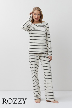 Пижама хлопковая Aruelle Justine Set кремовый/черный