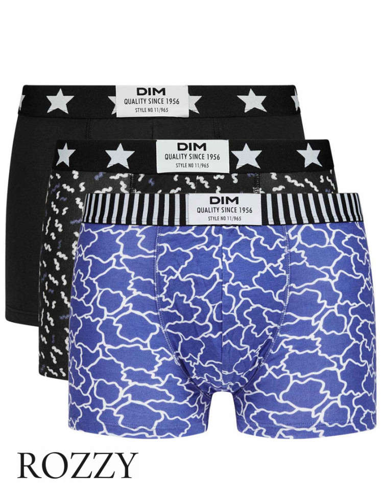 Трусы шорты мужские DIM 0C6D синий/черный/котильон (уп.3шт.) 