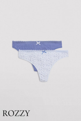 Трусы стринги хлопковые Ysabel Mora 19022 светло-голубой/васильковый (уп.2шт.)