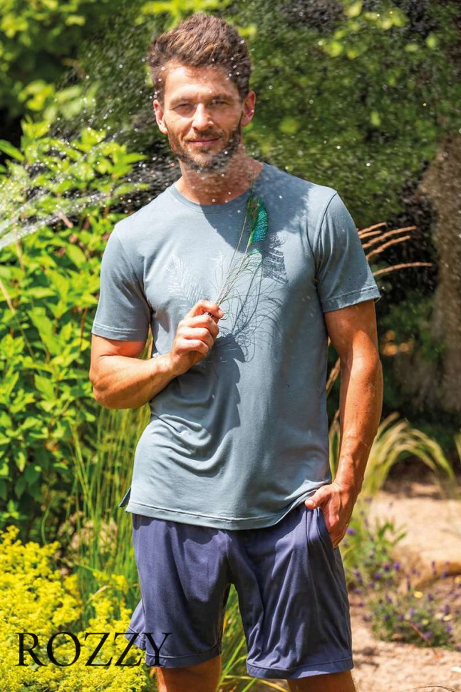 Пижама мужская Key MNS 750 серо-зеленый/джинс