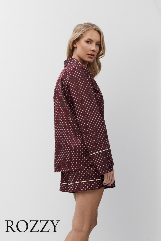 Пижама хлопковая с шортами Aruelle Georgette бордовый