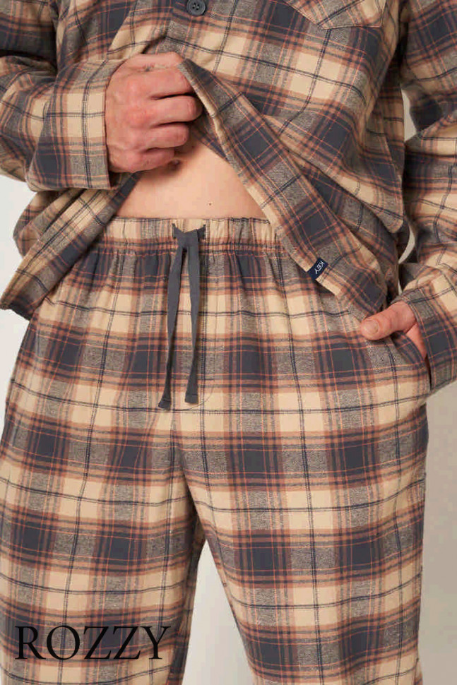 Пижама мужская фланелевая Key MNS 402 бежевый/серый