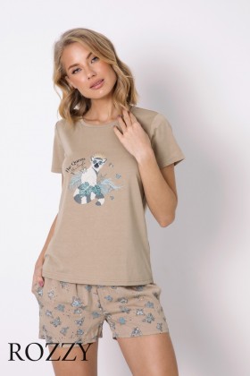 Пижама хлопковая с шортами Aruelle Betina бежевый
