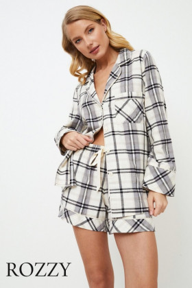 Пижама фланелевая с шортами Aruelle Henrietta серый/молочный