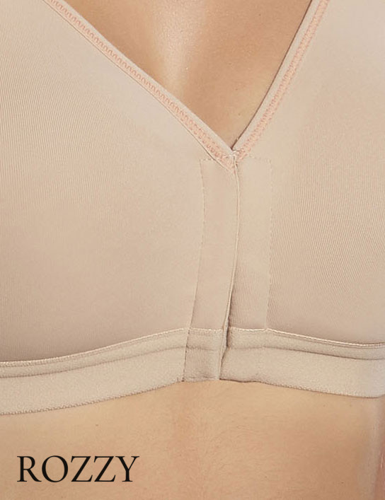 Бюстгальтер спортивный без косточек спереди застежка Selene Nora серо-бежевый