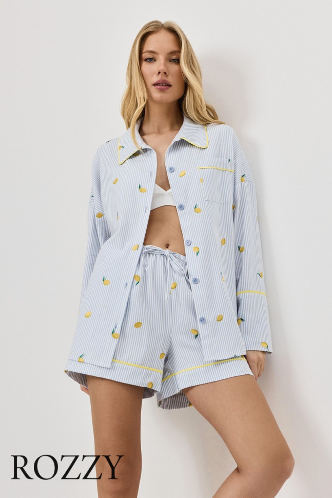 Пижама хлопковая с шортами Aruelle Lenora светло-голубой