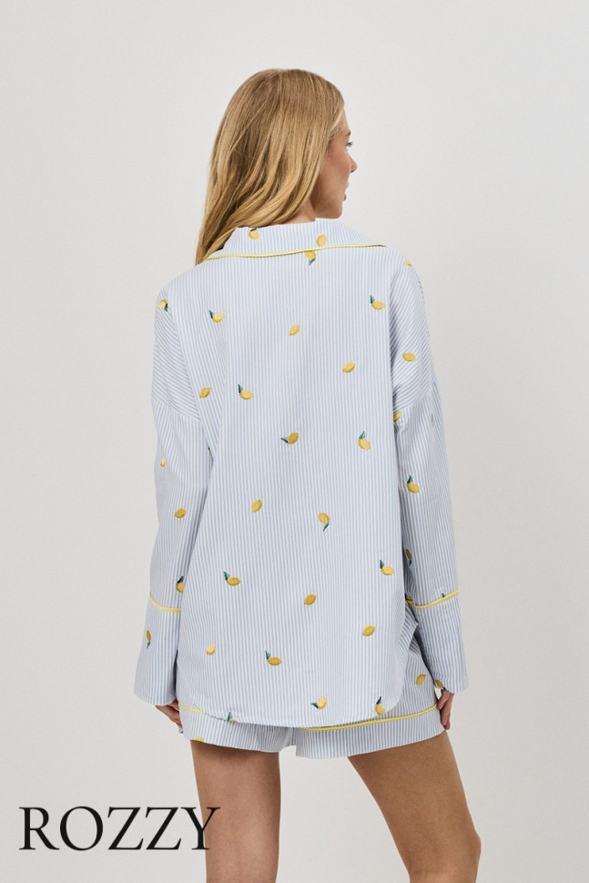 Пижама хлопковая с шортами Aruelle Lenora светло-голубой